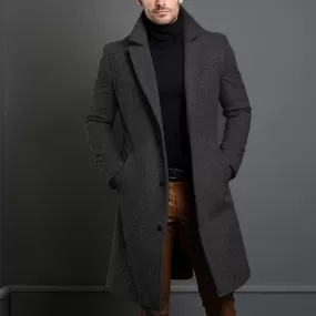 Men's Woolen Mid-length Trench Coat - British Style