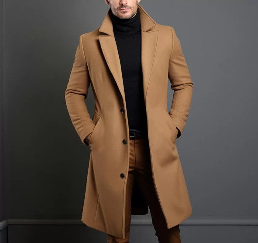 Men's Woolen Mid-length Trench Coat - British Style