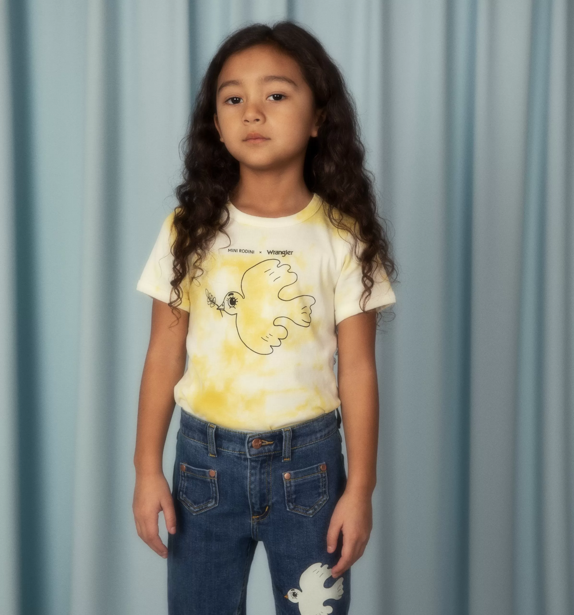 Mini Rodini X Wrangler | Peace dove denim flared jeans