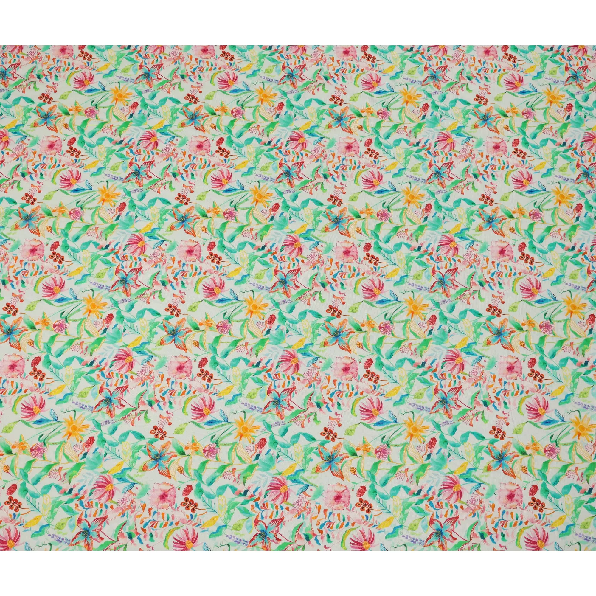 Mint Green Tropical Floral Viscose Crepe Digital Print Fabric, 110 cm Wide, Made in India-D20993