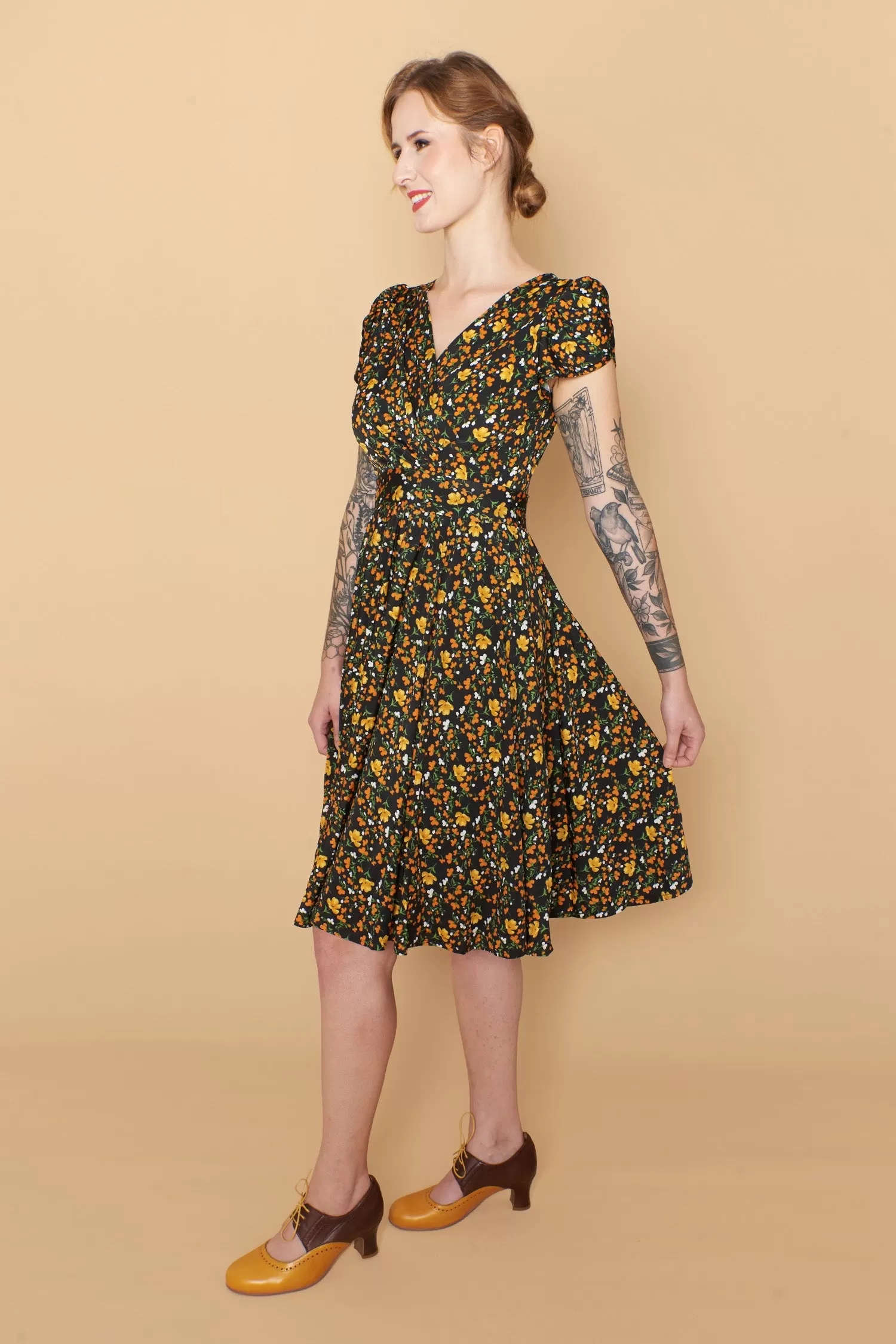 Mustard & Orange Floral Jersey Dress