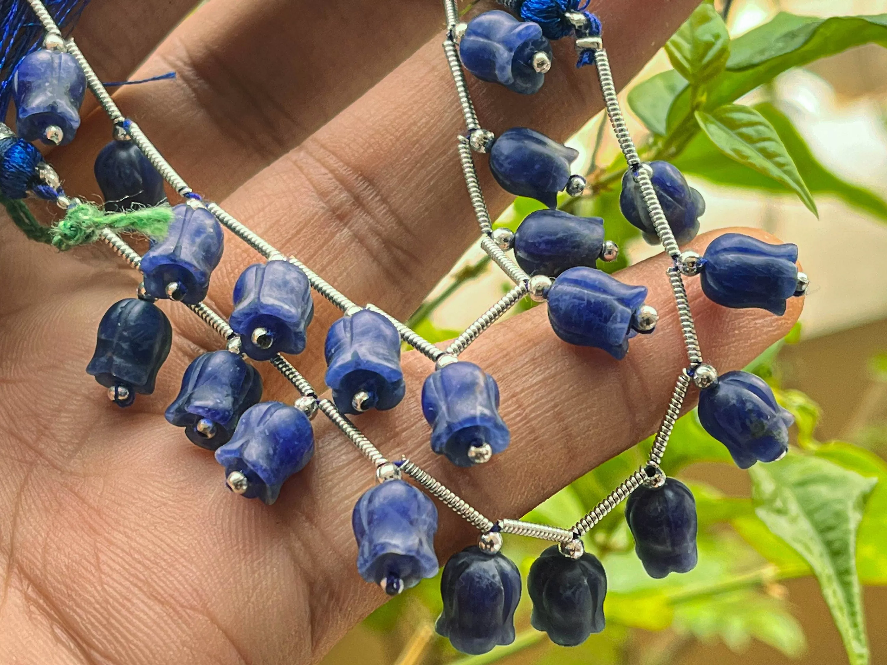 Natural Frost Sodalite flower carving Lily of the valley shape beads