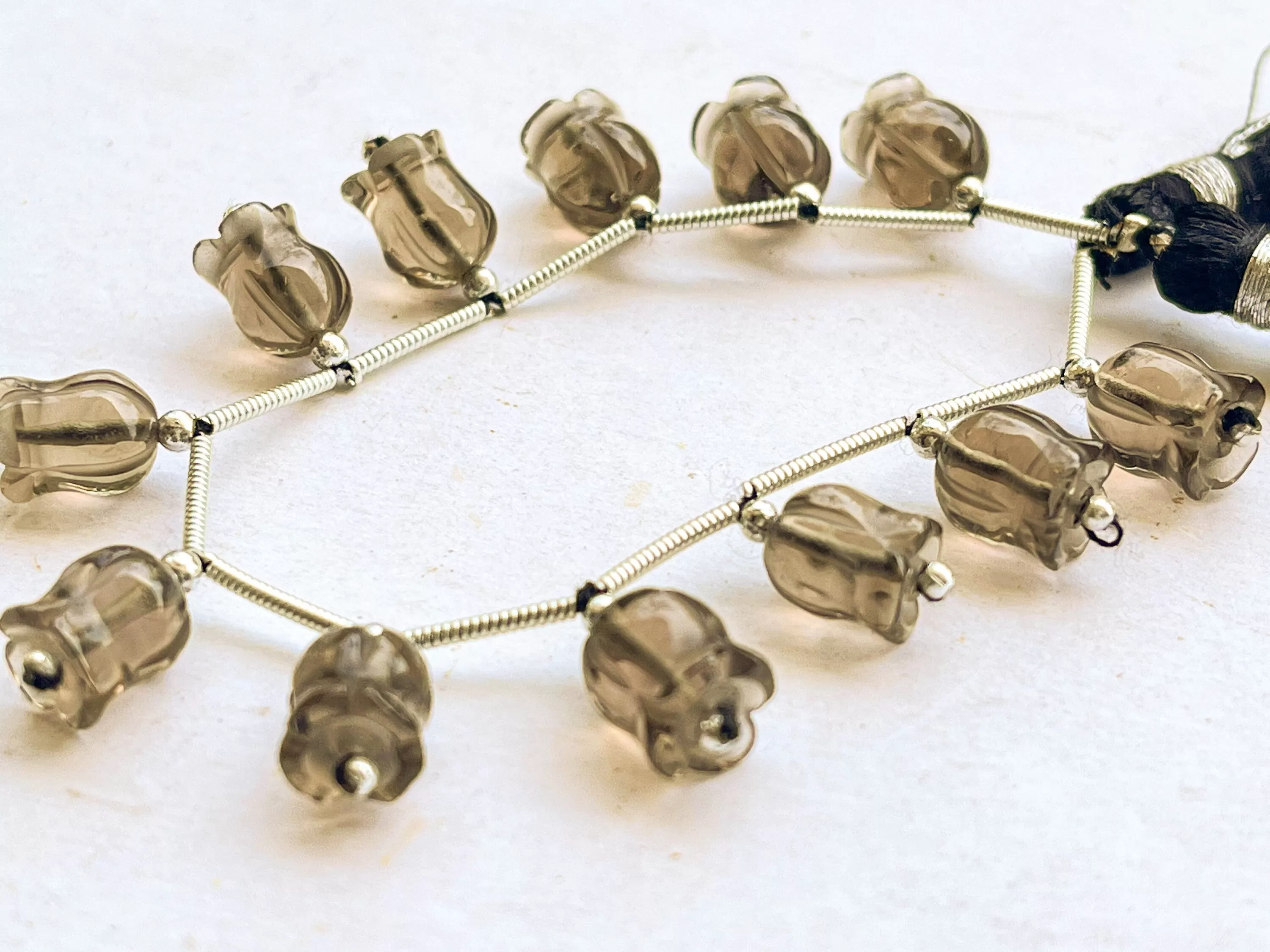 Natural Smoky Quartz flower carving Lily of the valley shape beads