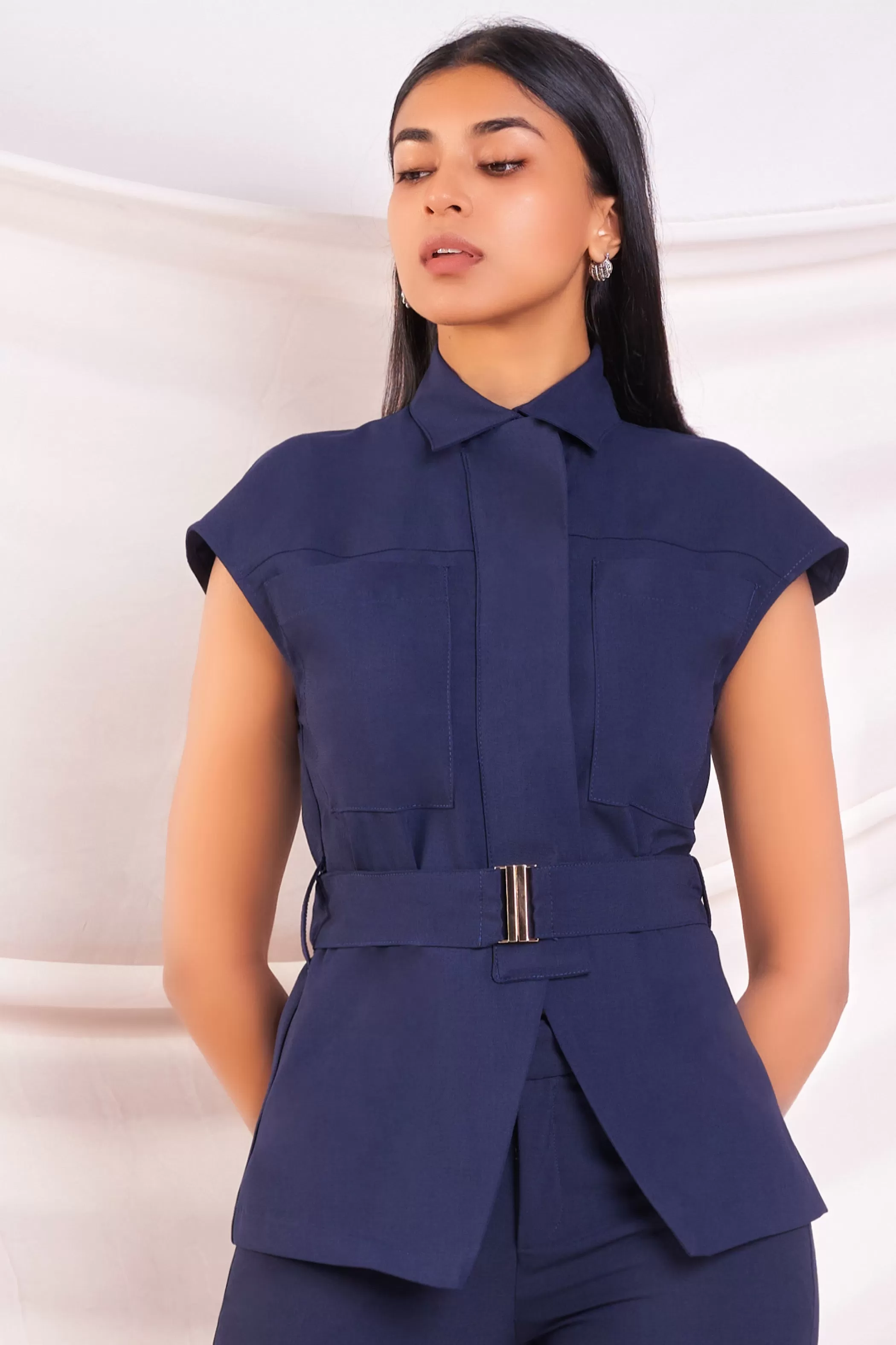 Navy Belted Top