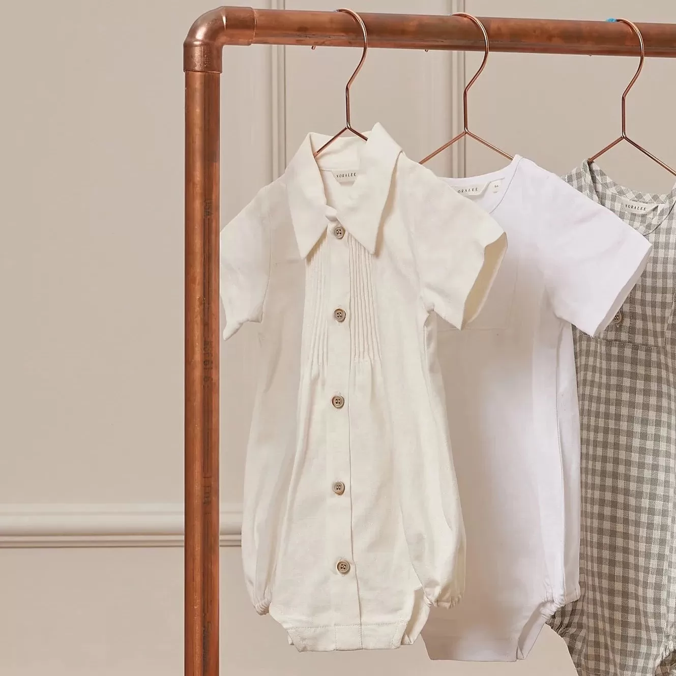 Noralee Baby Button Up Henry Dress Shirt Romper _White NL052-P001