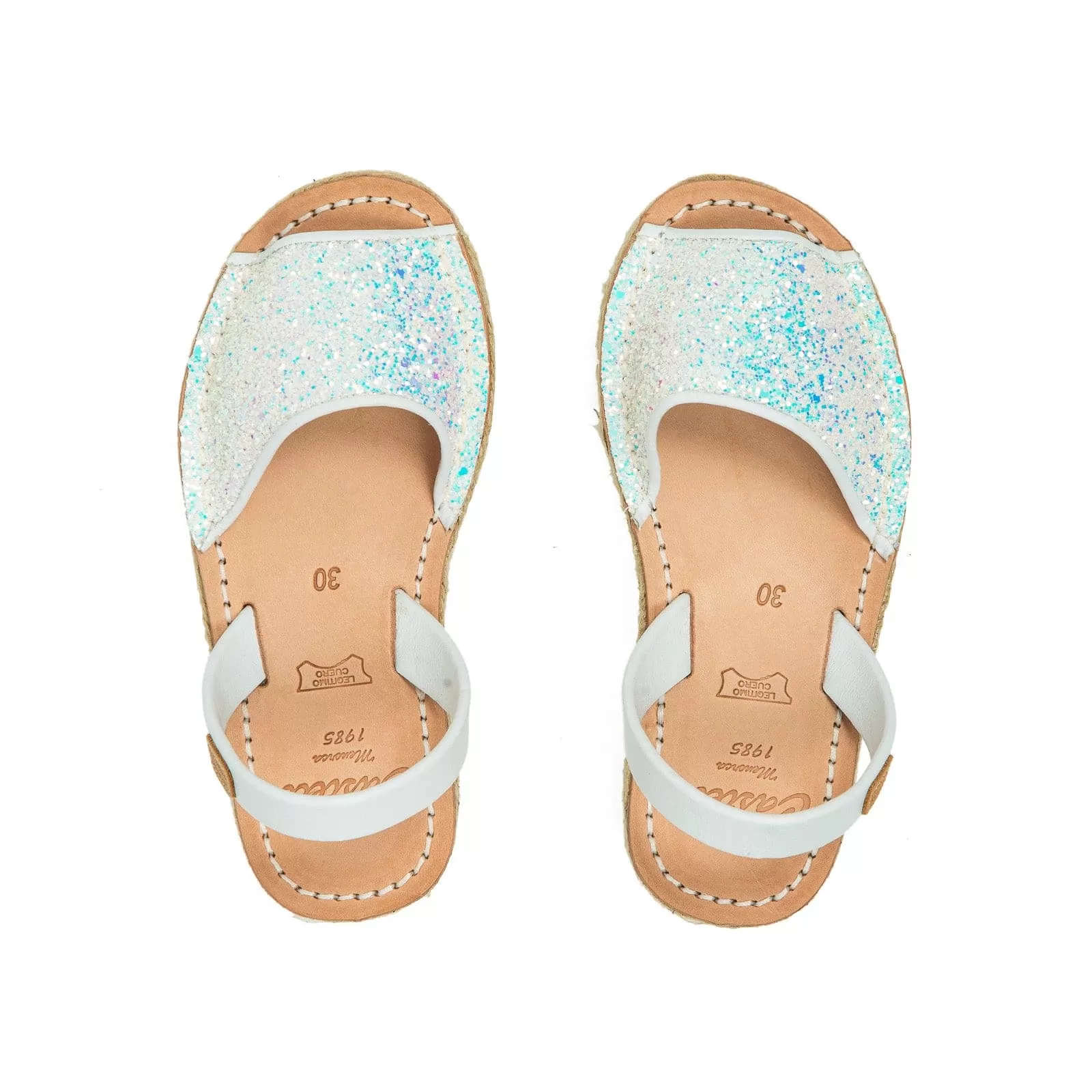 Open Toe Glitter Menorcan Sandal In Leather For Kids - Roma 1886R Strech