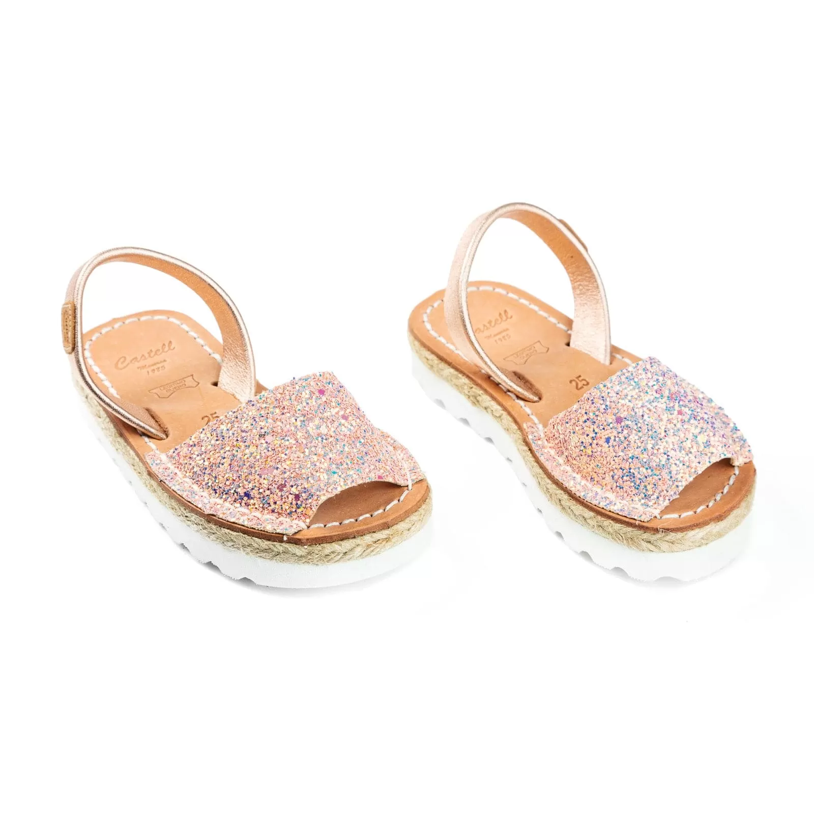 Open Toe Glitter Menorcan Sandal In Leather For Kids - Roma 1886R Strech