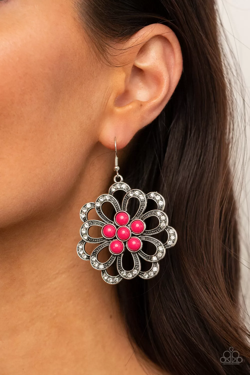 Paparazzi Dazzling Dewdrops - Pink Floral Earring