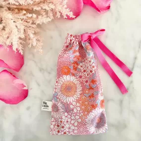 Pink Floral Drawstring Bag