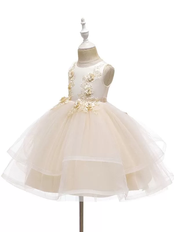 Polyester Sleeveless Knee-Length Ball Gown Flower Girl Dresses with Bows