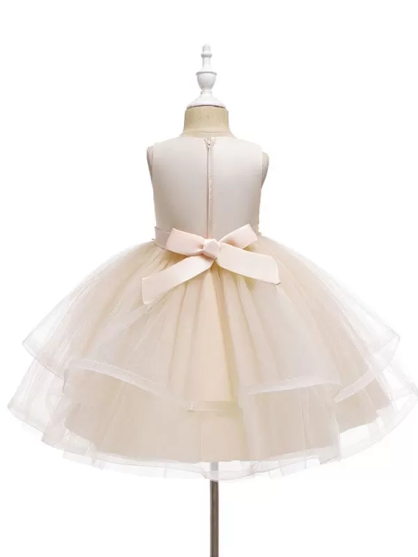 Polyester Sleeveless Knee-Length Ball Gown Flower Girl Dresses with Bows