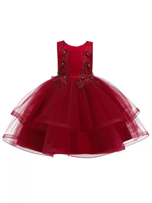 Polyester Sleeveless Knee-Length Ball Gown Flower Girl Dresses with Bows