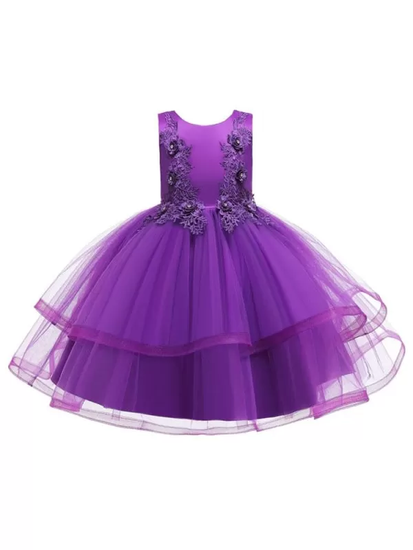 Polyester Sleeveless Knee-Length Ball Gown Flower Girl Dresses with Bows