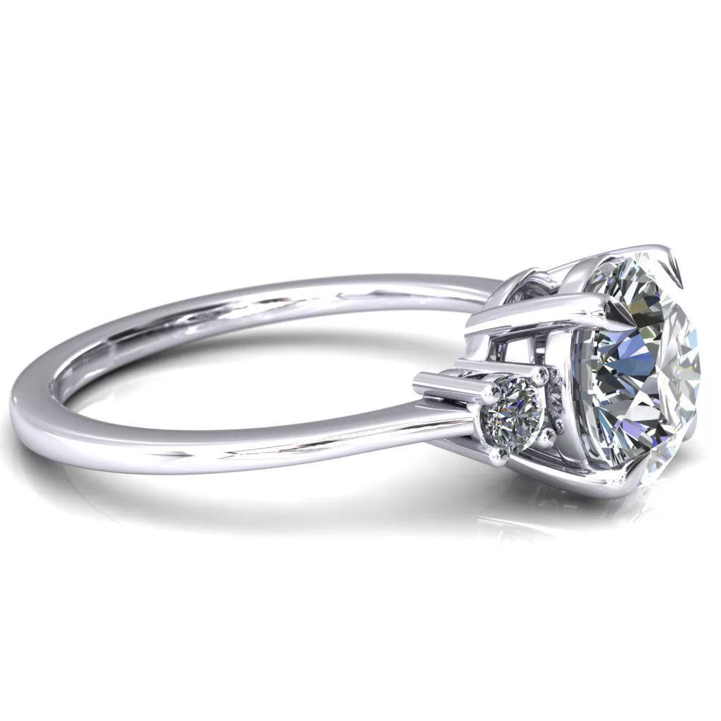 Poppy Round Lab-Grown Diamond Center Stone 4 Claw Prong 2 Rail Basket Round Sidestones Inverted Cathedral Engagement Ring