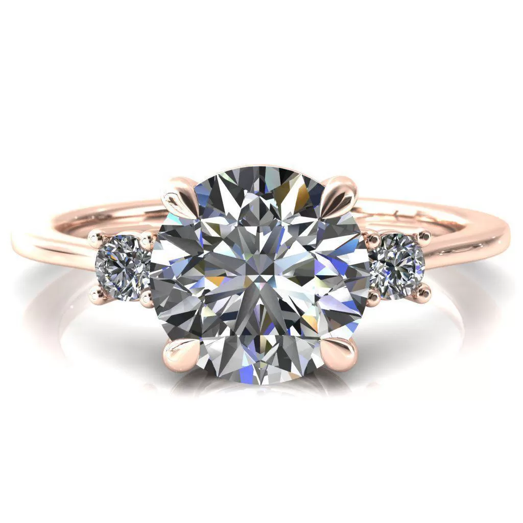 Poppy Round Lab-Grown Diamond Center Stone 4 Claw Prong 2 Rail Basket Round Sidestones Inverted Cathedral Engagement Ring