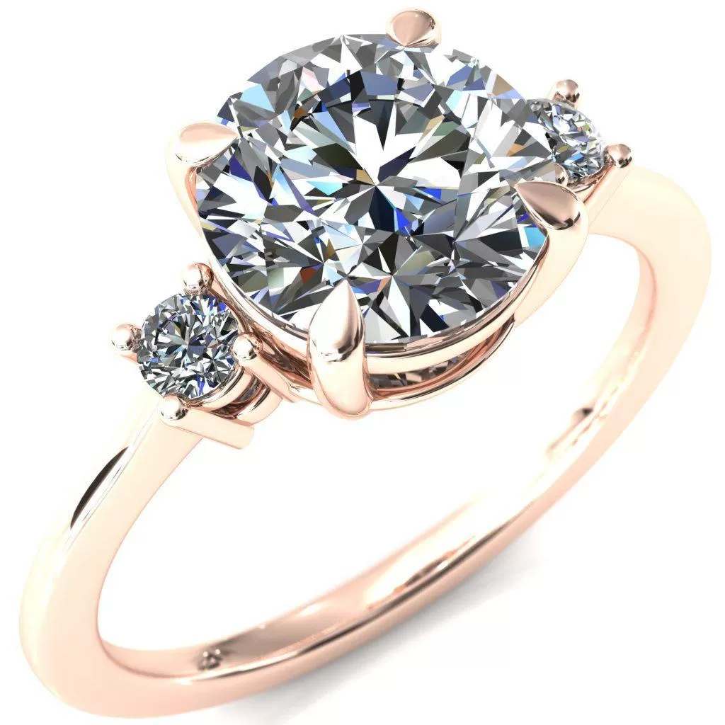 Poppy Round Lab-Grown Diamond Center Stone 4 Claw Prong 2 Rail Basket Round Sidestones Inverted Cathedral Engagement Ring