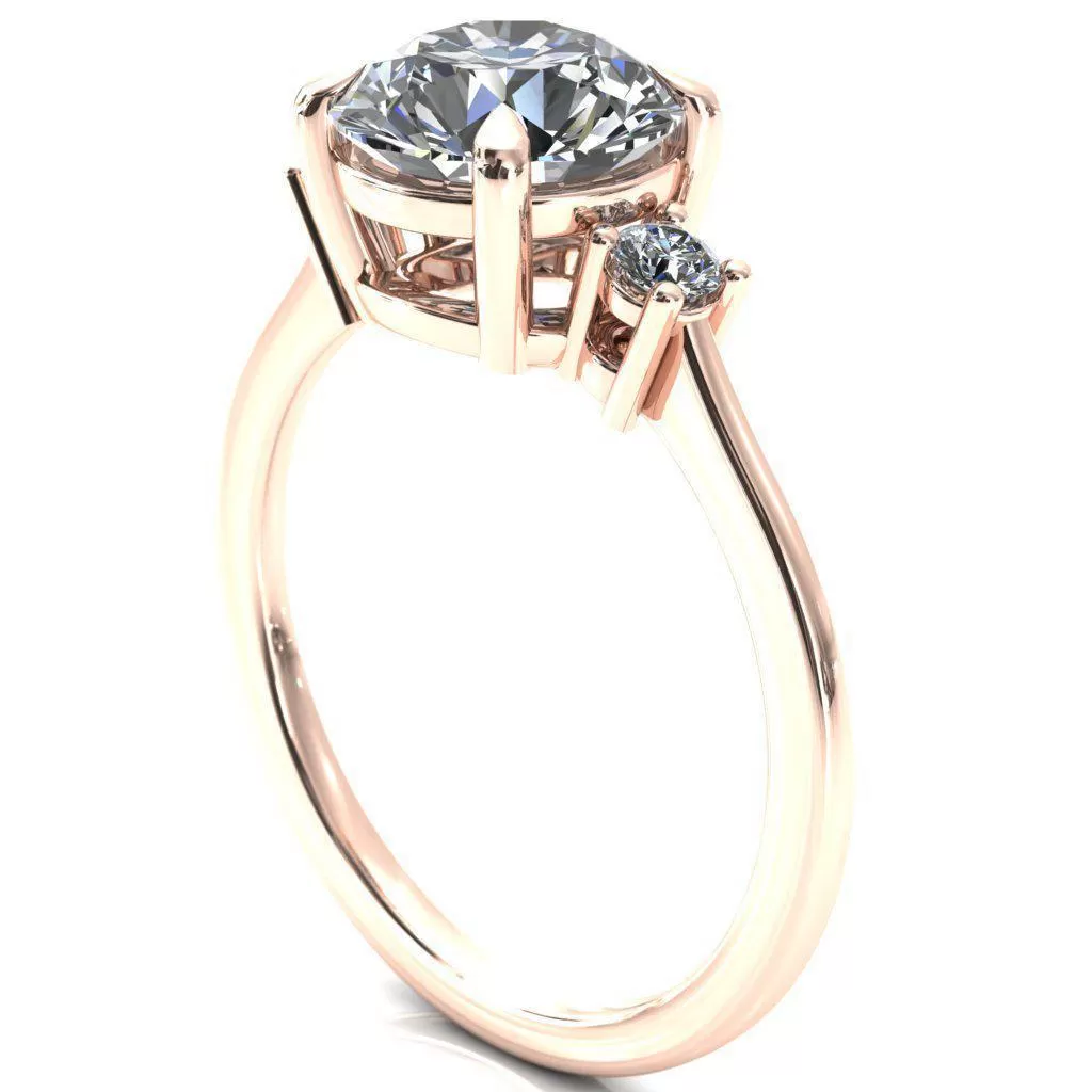 Poppy Round Lab-Grown Diamond Center Stone 4 Claw Prong 2 Rail Basket Round Sidestones Inverted Cathedral Engagement Ring