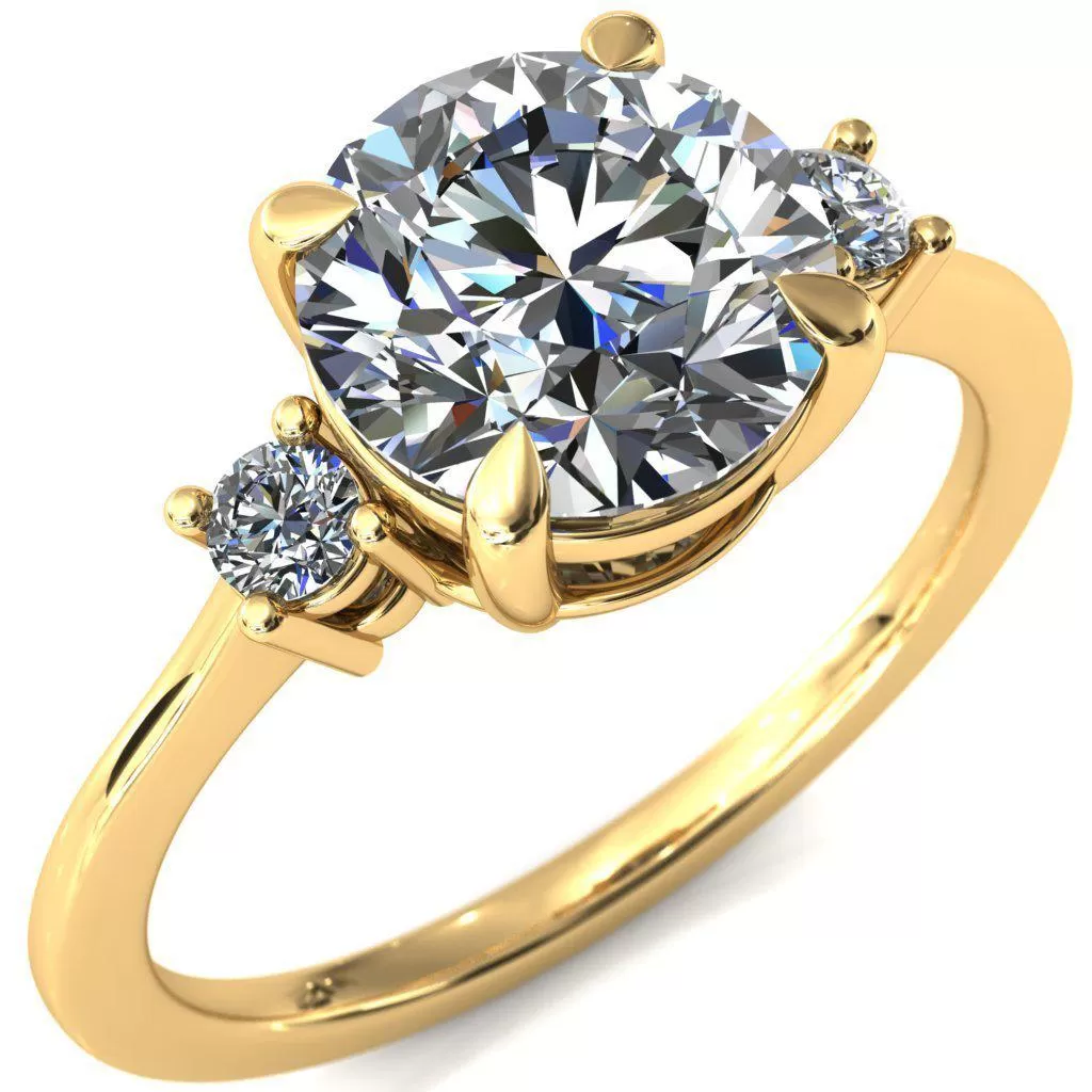 Poppy Round Lab-Grown Diamond Center Stone 4 Claw Prong 2 Rail Basket Round Sidestones Inverted Cathedral Engagement Ring