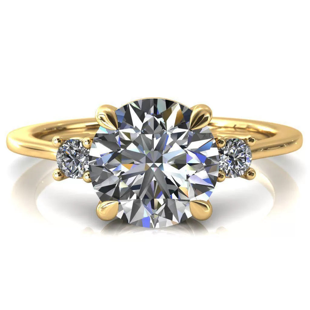 Poppy Round Lab-Grown Diamond Center Stone 4 Claw Prong 2 Rail Basket Round Sidestones Inverted Cathedral Engagement Ring