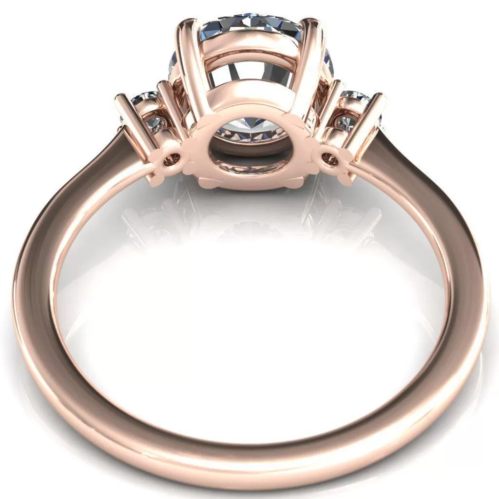 Poppy Round Lab-Grown Diamond Center Stone 4 Claw Prong 2 Rail Basket Round Sidestones Inverted Cathedral Engagement Ring