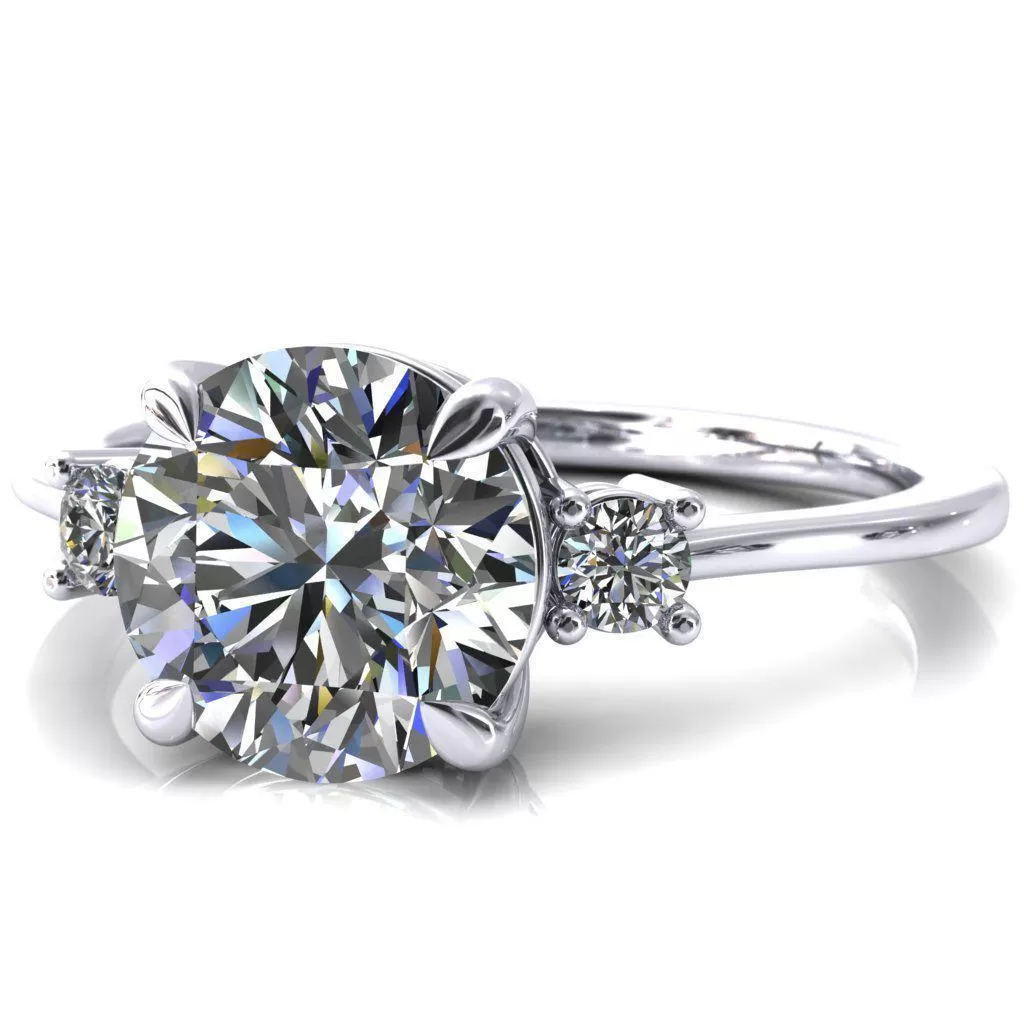 Poppy Round Lab-Grown Diamond Center Stone 4 Claw Prong 2 Rail Basket Round Sidestones Inverted Cathedral Engagement Ring