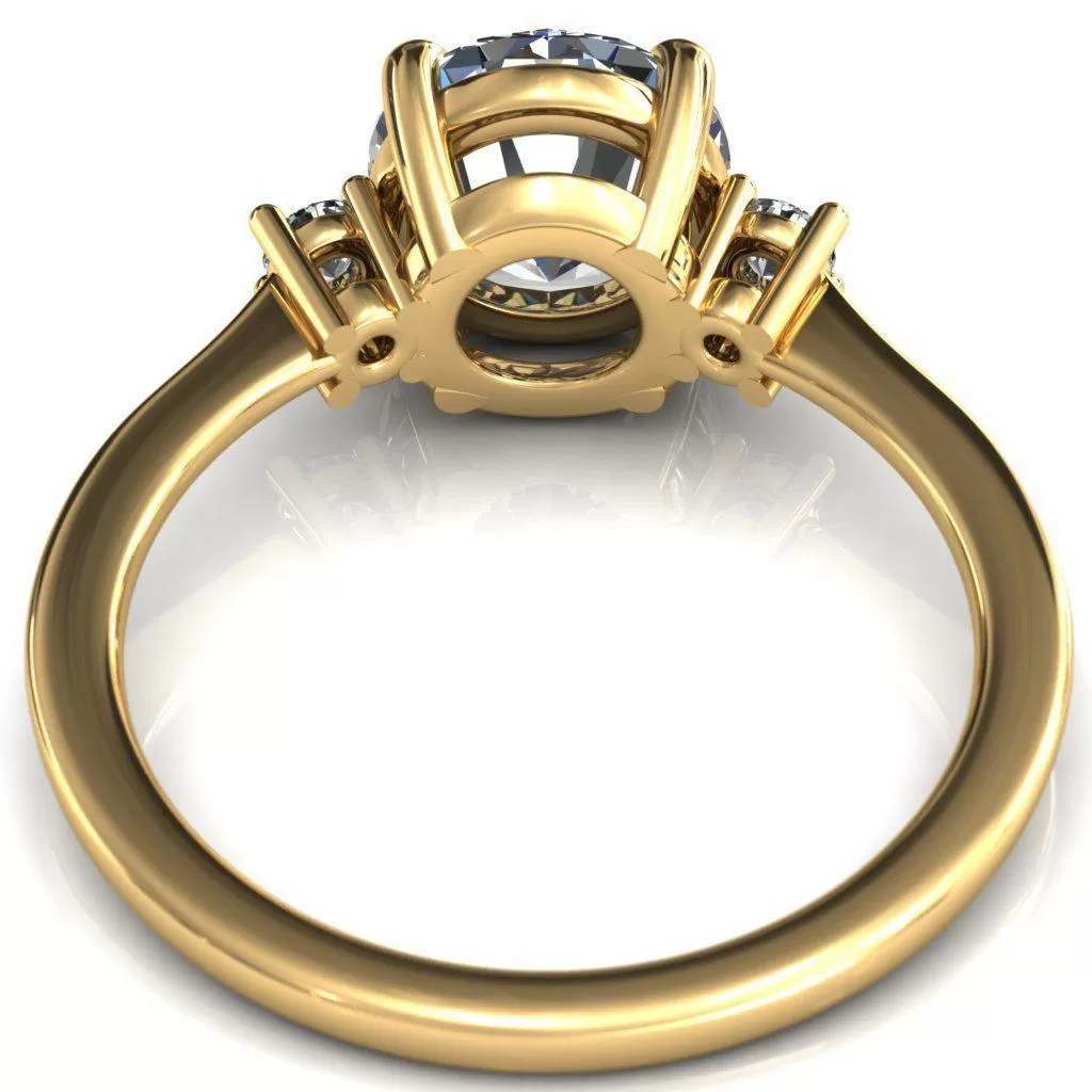 Poppy Round Lab-Grown Diamond Center Stone 4 Claw Prong 2 Rail Basket Round Sidestones Inverted Cathedral Engagement Ring