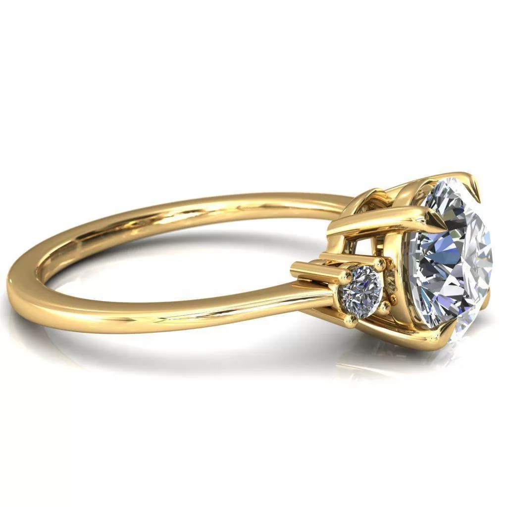 Poppy Round Lab-Grown Diamond Center Stone 4 Claw Prong 2 Rail Basket Round Sidestones Inverted Cathedral Engagement Ring