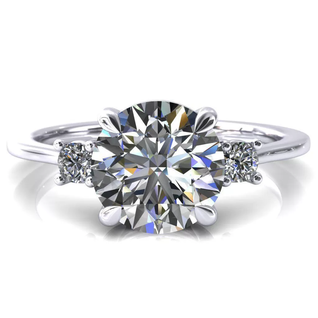 Poppy Round Lab-Grown Diamond Center Stone 4 Claw Prong 2 Rail Basket Round Sidestones Inverted Cathedral Engagement Ring