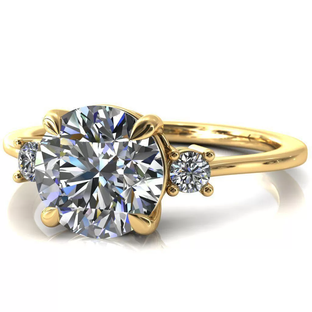 Poppy Round Lab-Grown Diamond Center Stone 4 Claw Prong 2 Rail Basket Round Sidestones Inverted Cathedral Engagement Ring