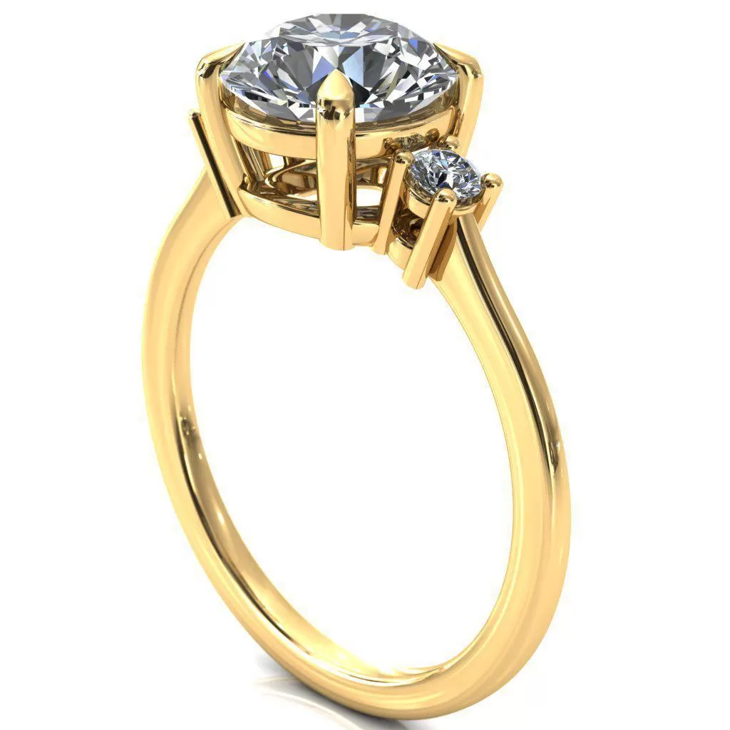 Poppy Round Lab-Grown Diamond Center Stone 4 Claw Prong 2 Rail Basket Round Sidestones Inverted Cathedral Engagement Ring