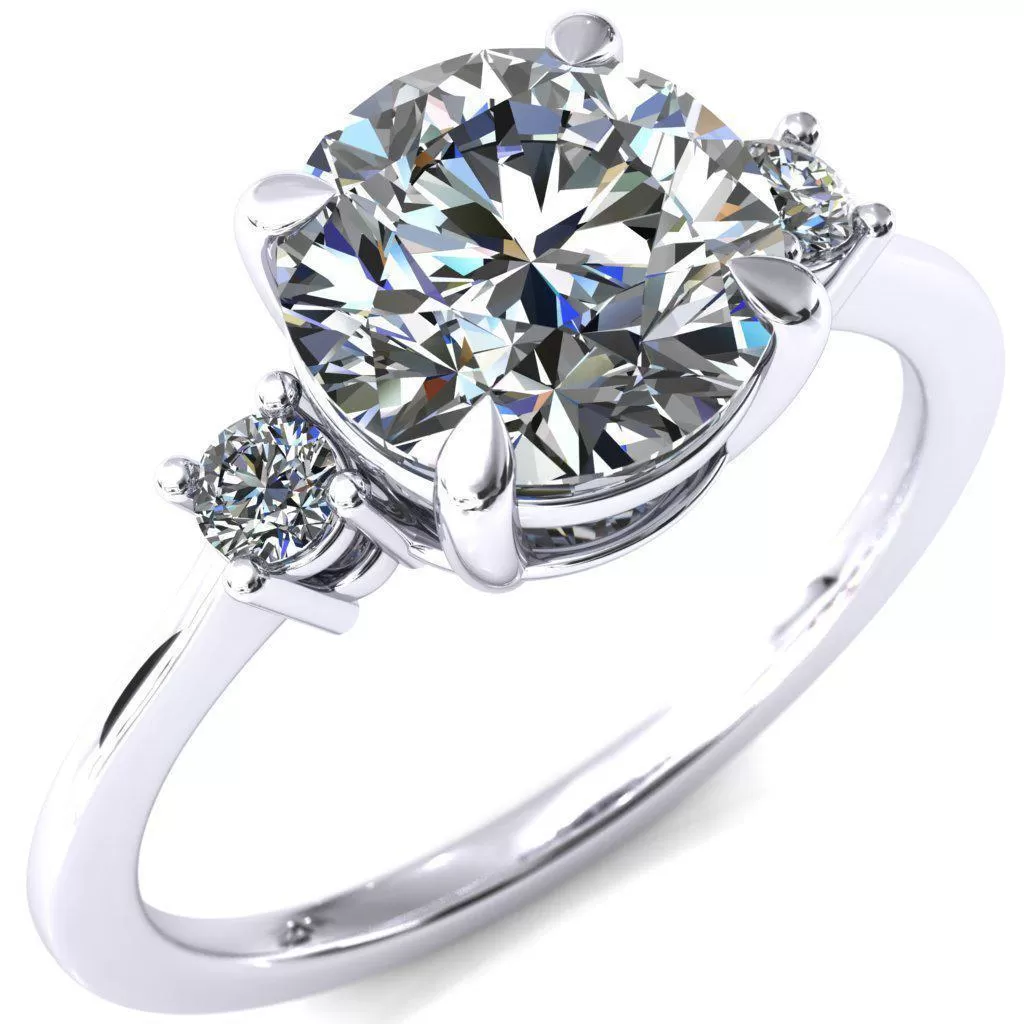 Poppy Round Lab-Grown Diamond Center Stone 4 Claw Prong 2 Rail Basket Round Sidestones Inverted Cathedral Engagement Ring