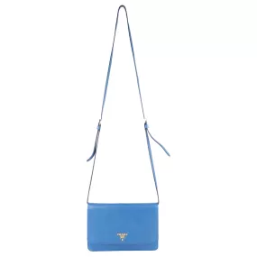 Prada Blue Saffiano Leather Mini Flap Bag