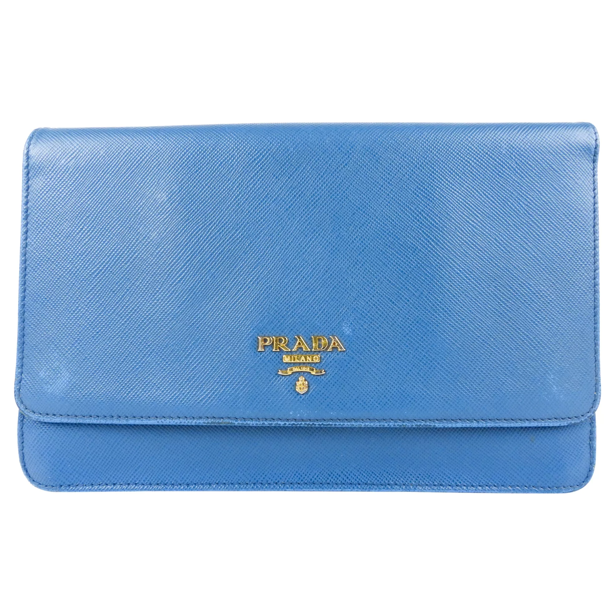 Prada Blue Saffiano Leather Mini Flap Bag