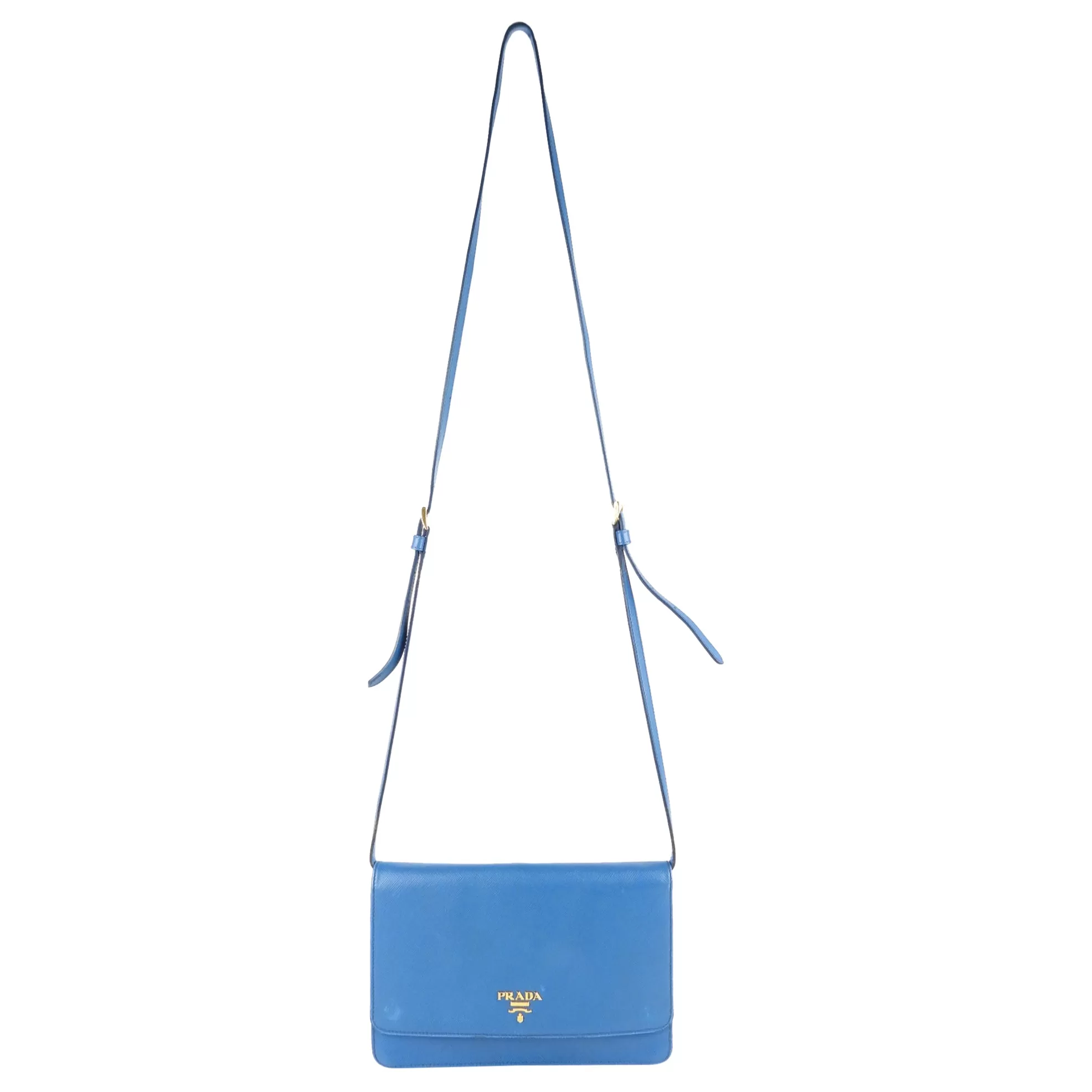 Prada Blue Saffiano Leather Mini Flap Bag