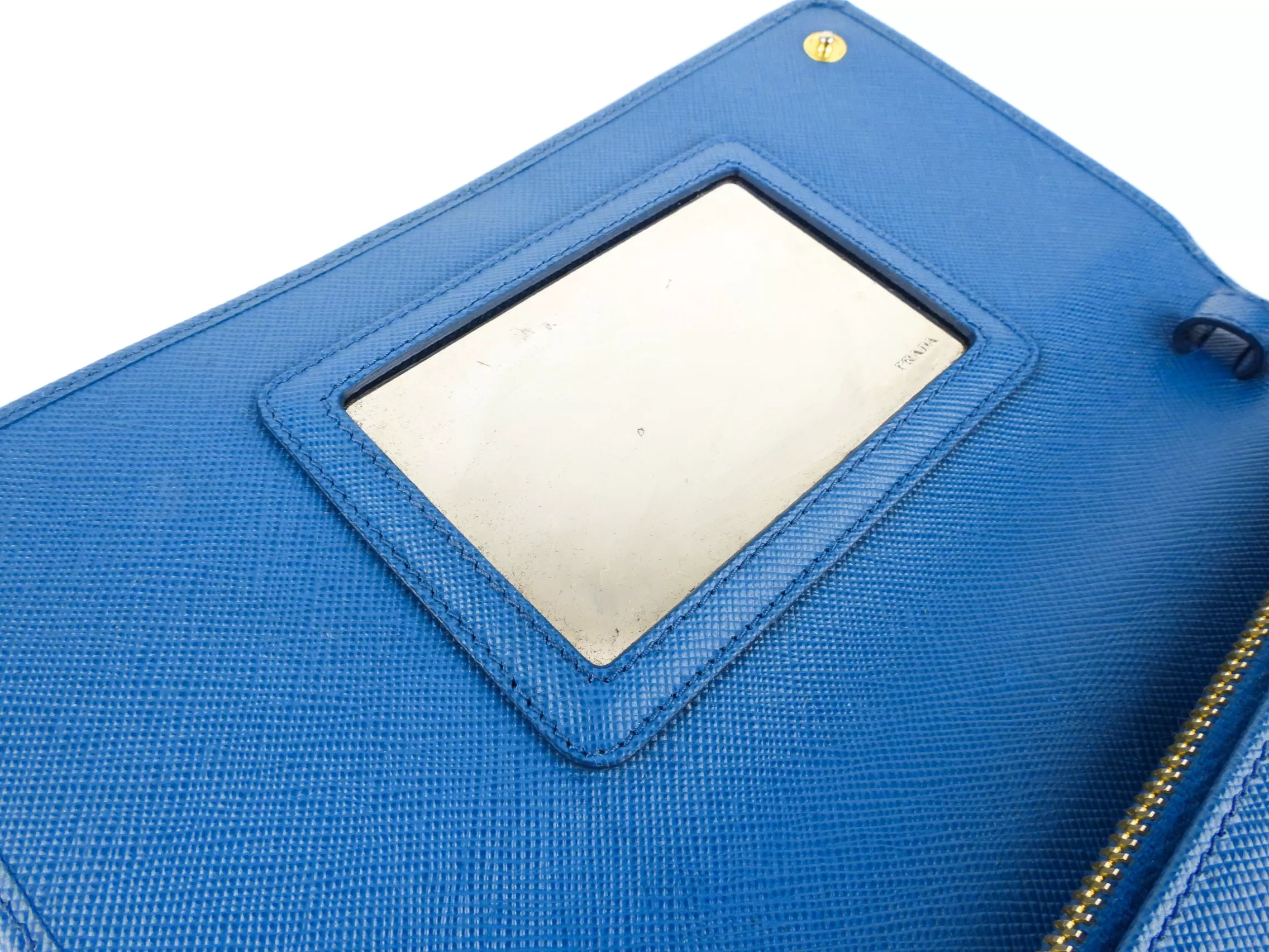 Prada Blue Saffiano Leather Mini Flap Bag