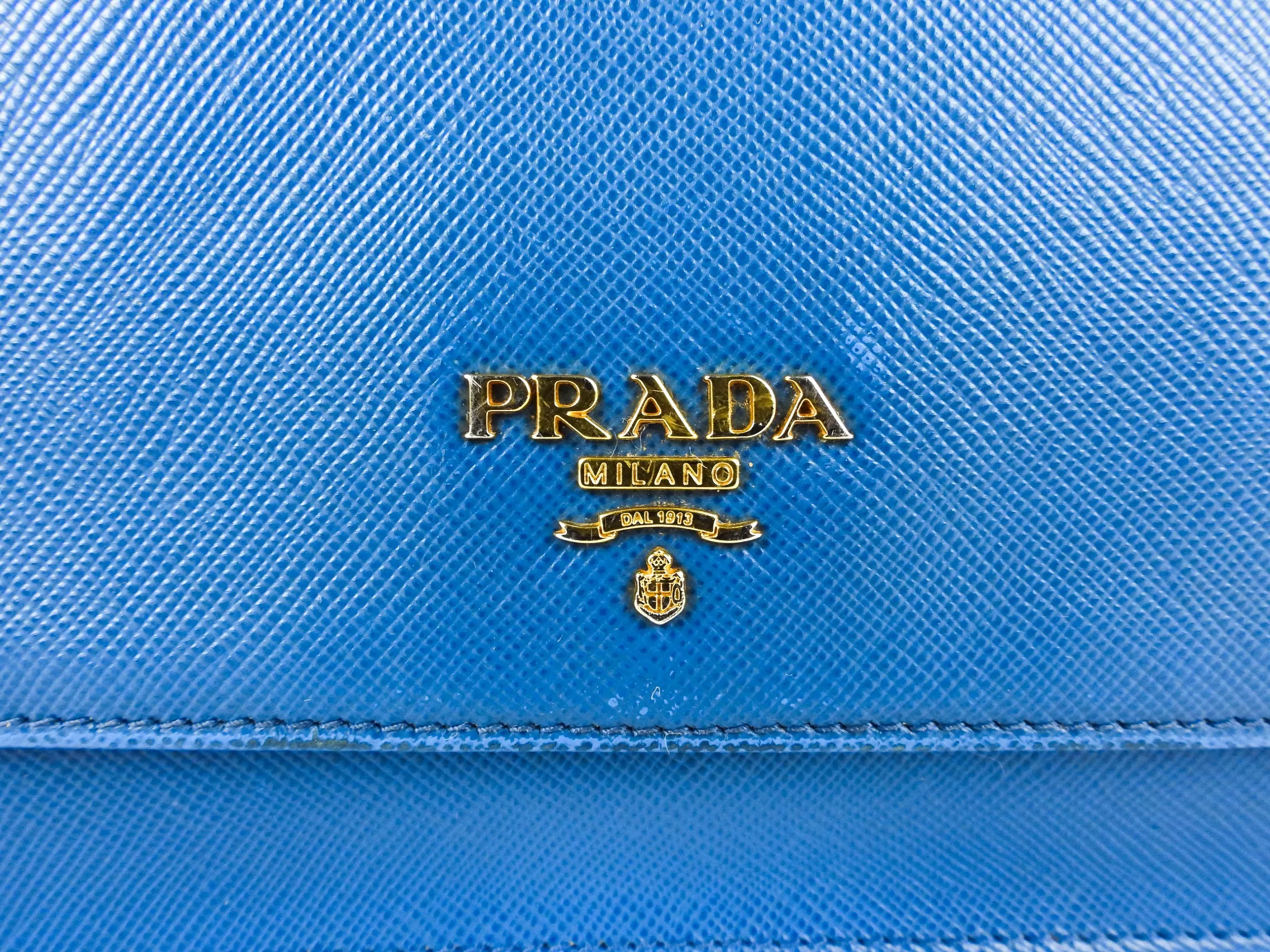 Prada Blue Saffiano Leather Mini Flap Bag