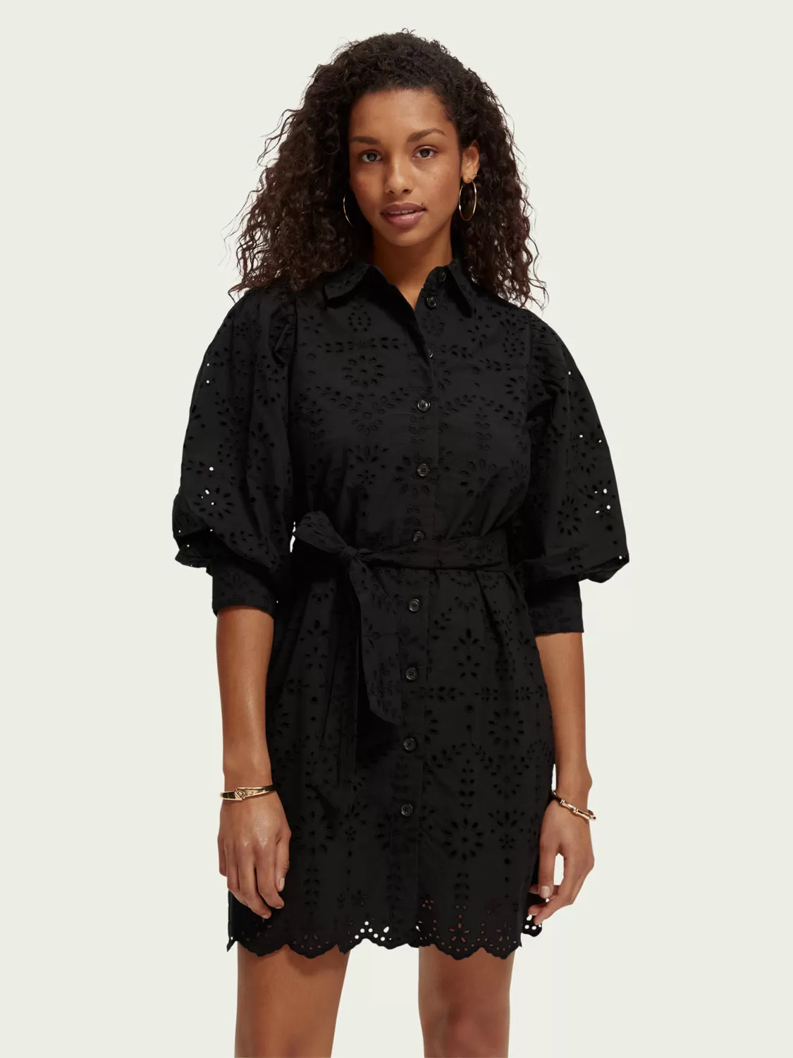 Puffed Sleeve Broderie Anglaise Mini Dress