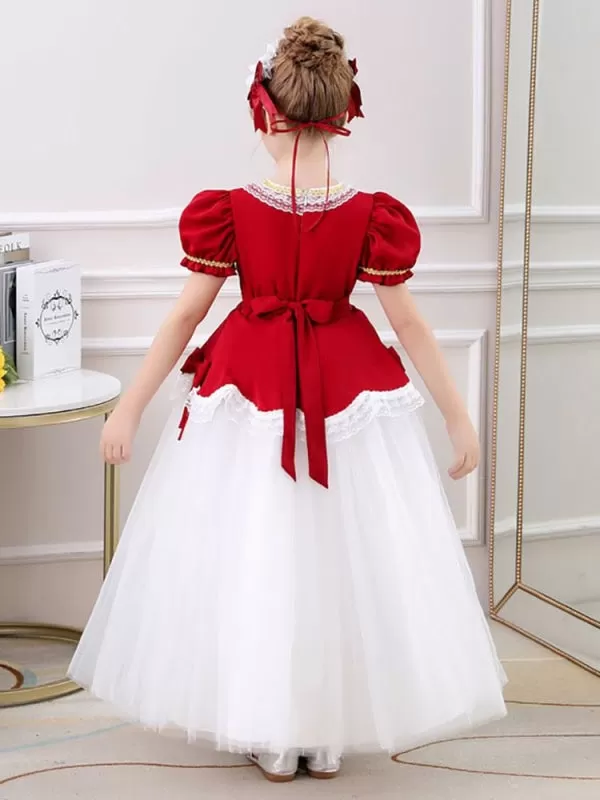 Red Short Sleeves Knee-Length A-Line Embroidered Formal Kids Pageant Dresses