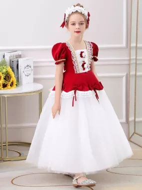 Red Short Sleeves Knee-Length A-Line Embroidered Formal Kids Pageant Dresses