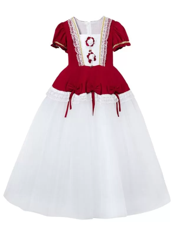 Red Short Sleeves Knee-Length A-Line Embroidered Formal Kids Pageant Dresses