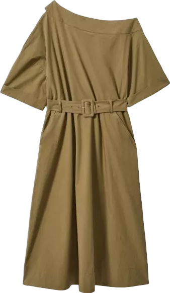 REISS Green Demi - Khaki Off The Shoulder Belted Midi Dress BNWT UK 8