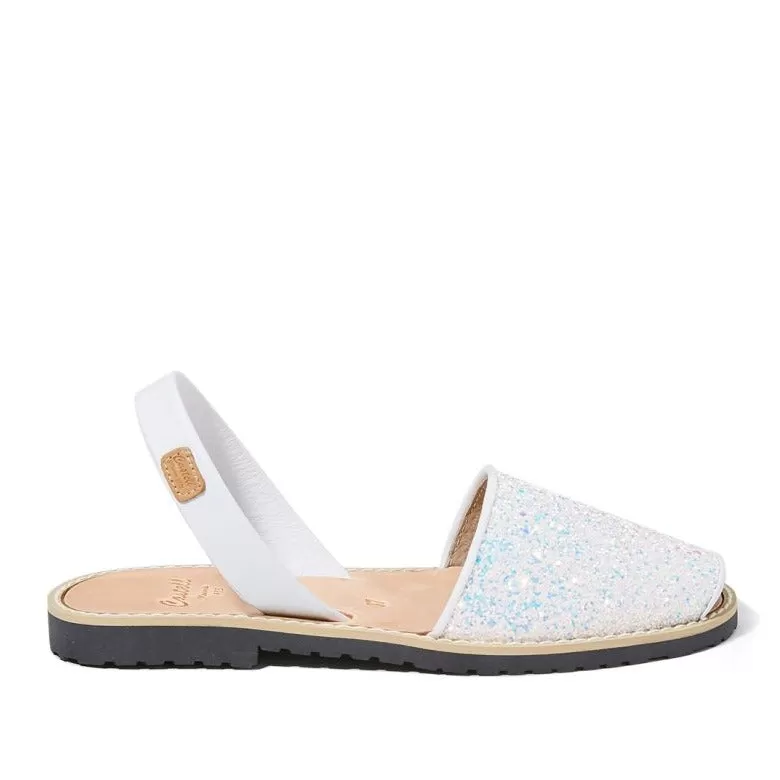 Renewed Glitter Leather Open Toe Menorcan Sandal For Women - Madona 1056R Strech