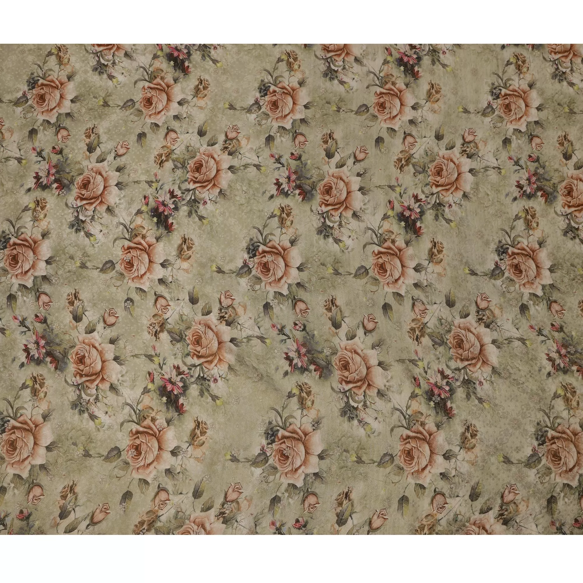 Sage Green Floral Viscose Crepe Digital Print Fabric, 110 cm Wide, Made in India-D20975