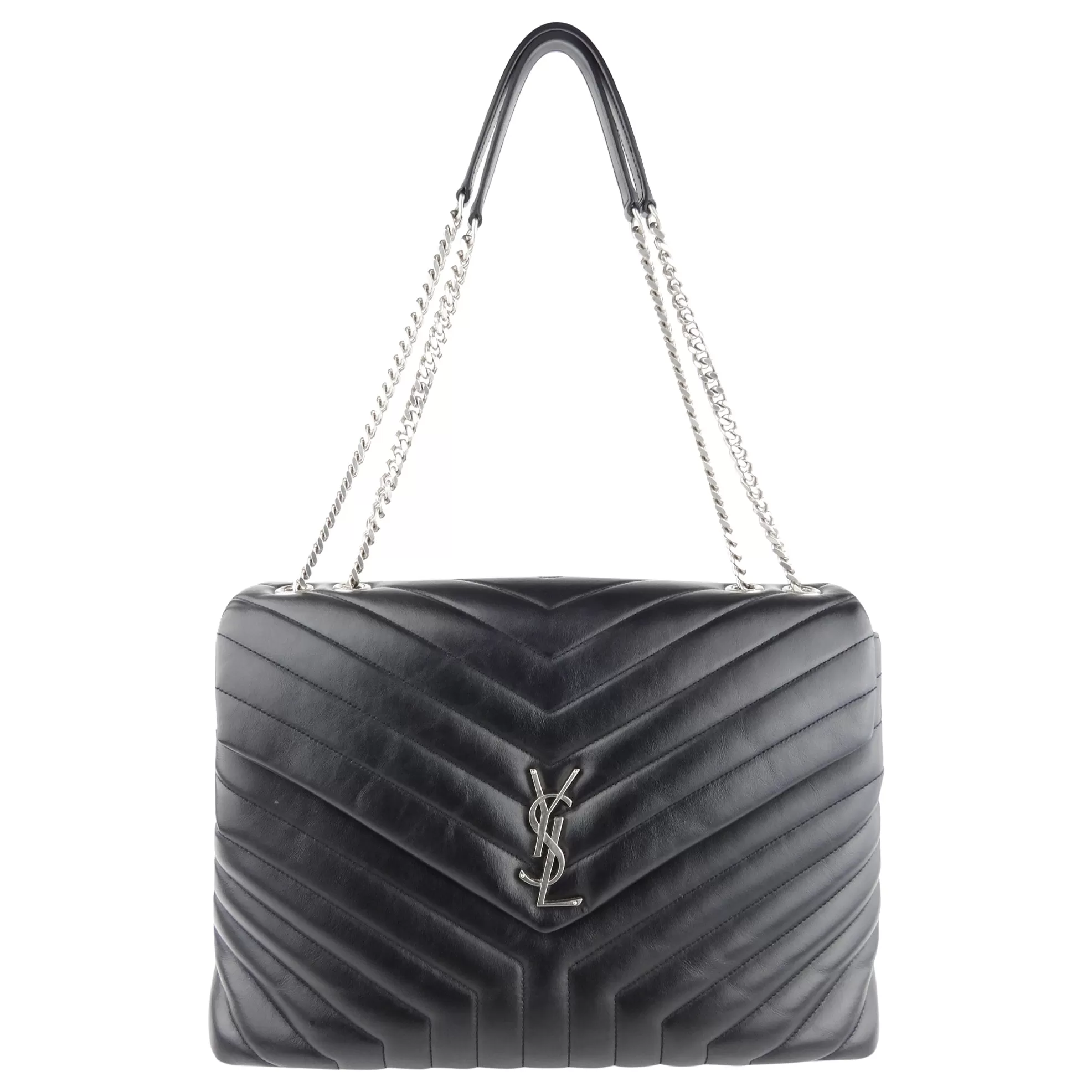 Saint Laurent Black Quilted Y Leather Large LouLou Chain Flap Shoulder Bag