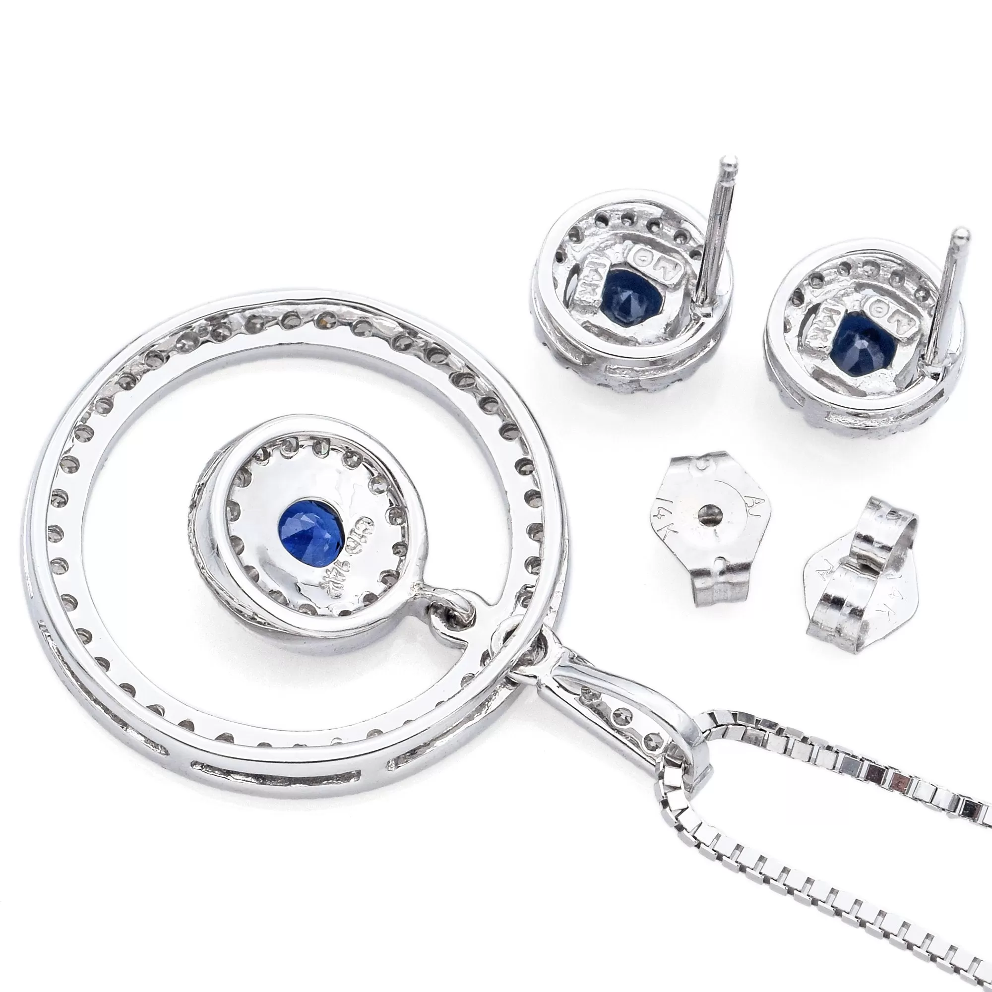 Sapphire and 0.78 TCW Diamond 14K White Gold Necklace & Alwand Vahan Earrings