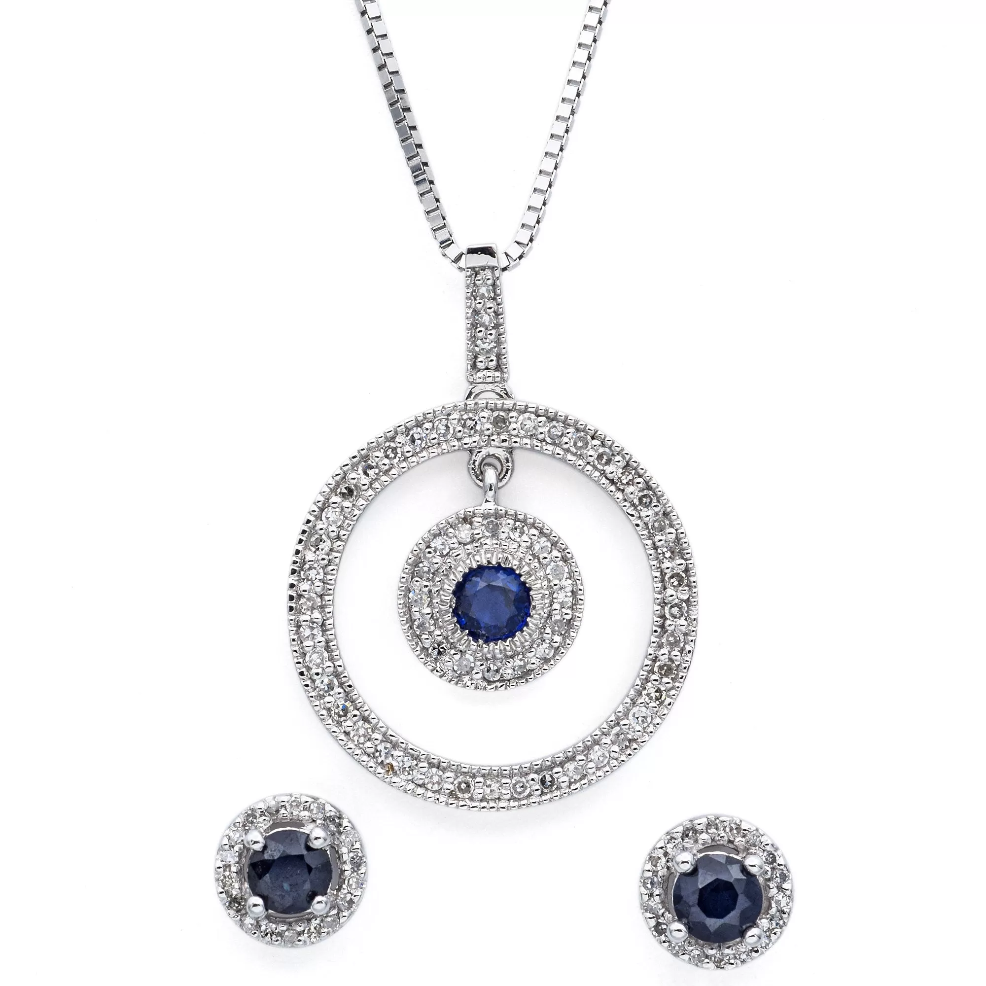 Sapphire and 0.78 TCW Diamond 14K White Gold Necklace & Alwand Vahan Earrings