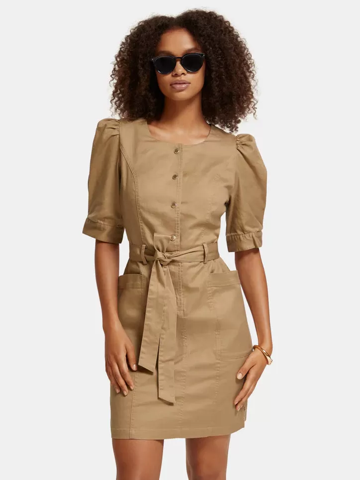 Scotch & Soda-0137 Sand Belted workwear mini dress