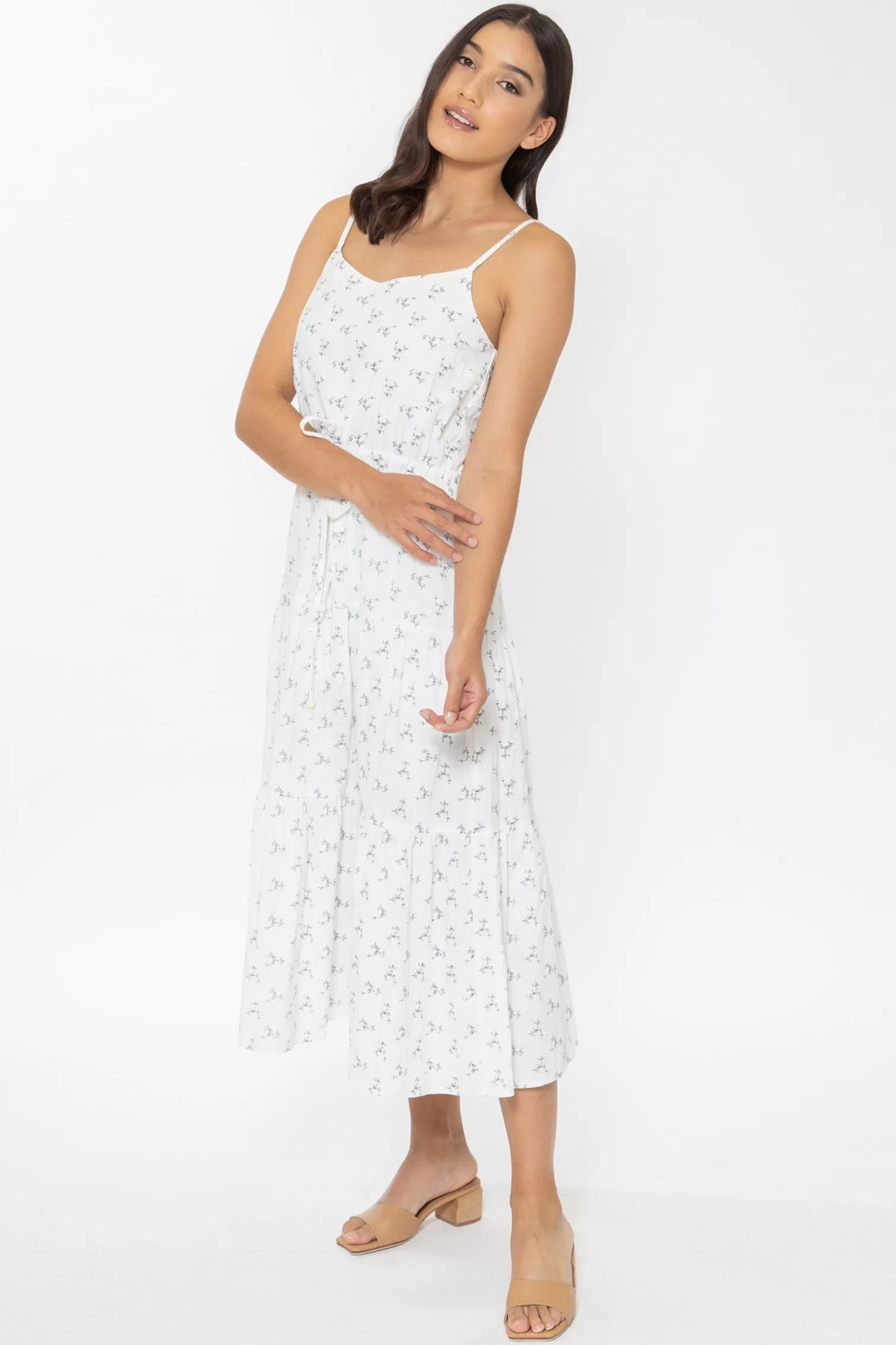 Sensitive Ivory Spring Vine Tiered Strappy Midi Dress