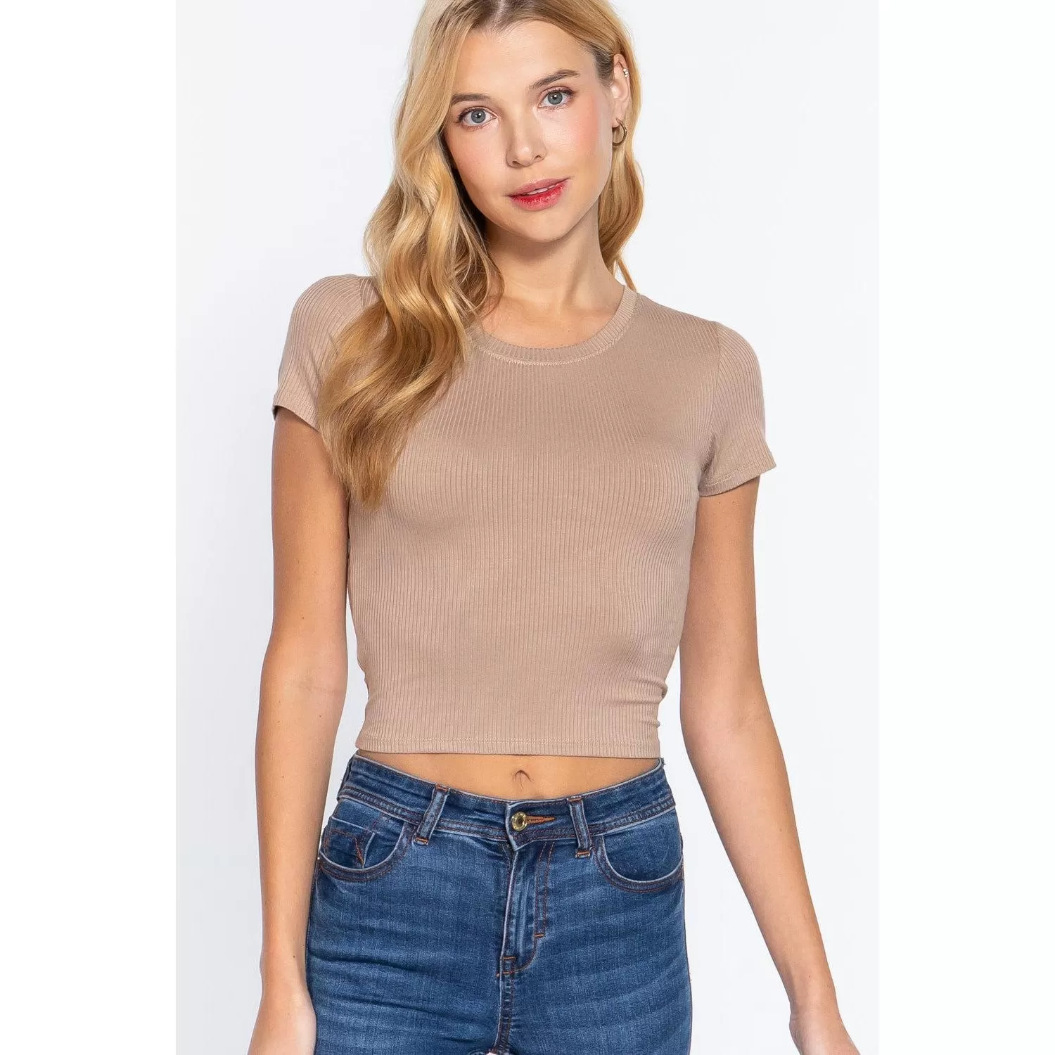 Short Slv Crew Neck Rib Crop Top