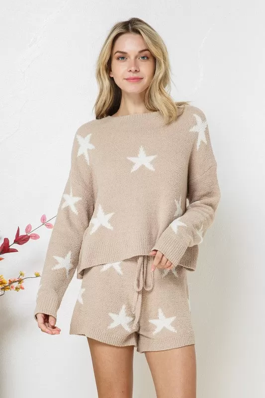 Soft Long Sleeve Star Print Top and Short Set